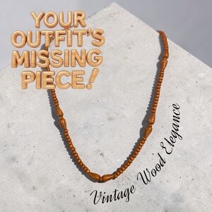 Vintage Wooden Bead Necklace • Light Wood Boho Layering Strand 24”